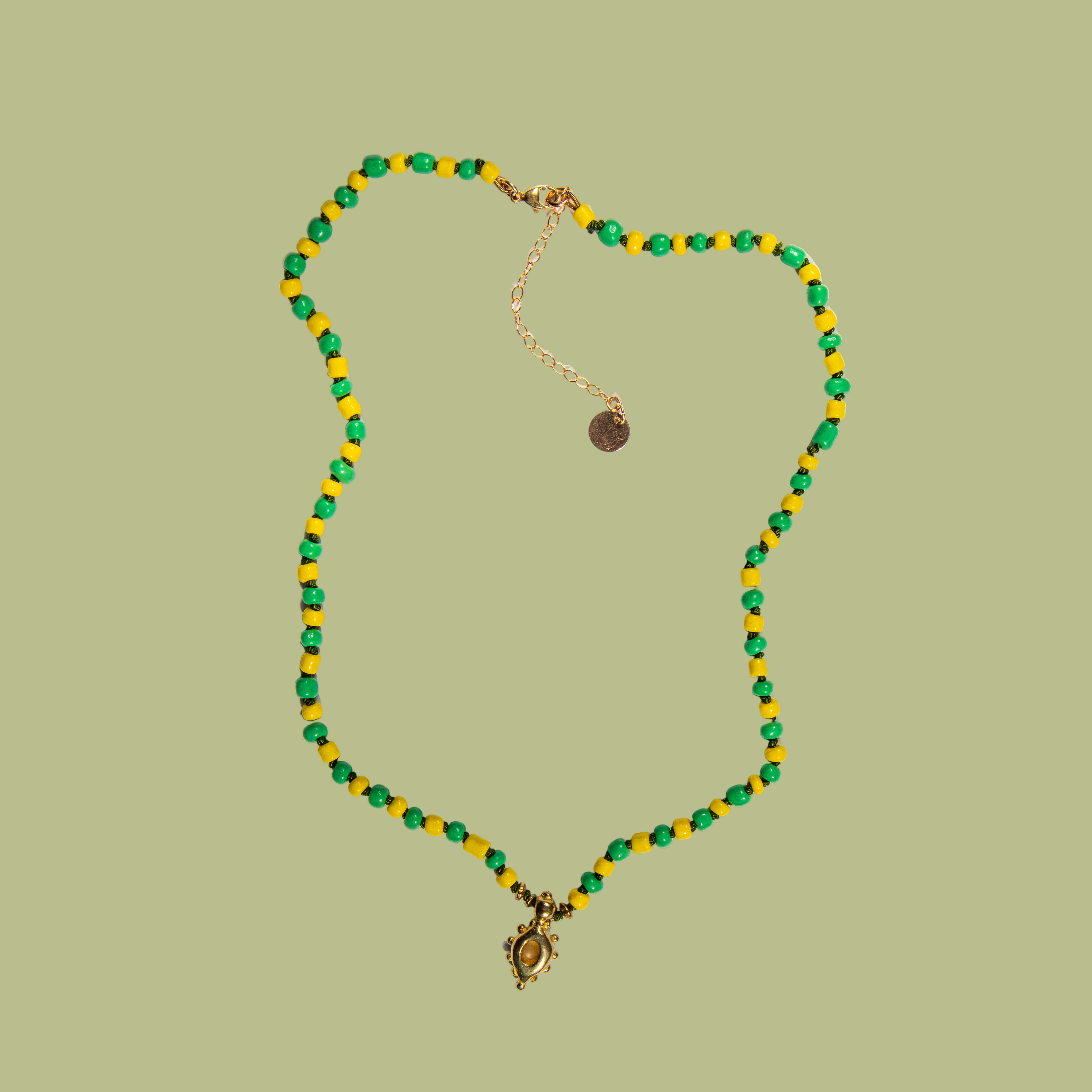 Portal Beaded Necklace - Green & Yellow